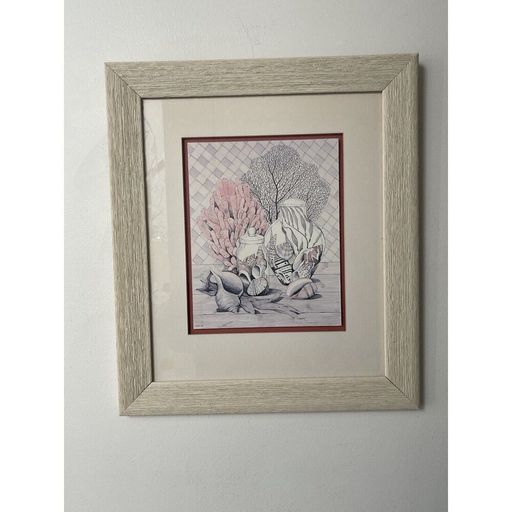 Frank Massa Seaside Still Life Beach Prints Signed Set (2) Coastal Coral Framed